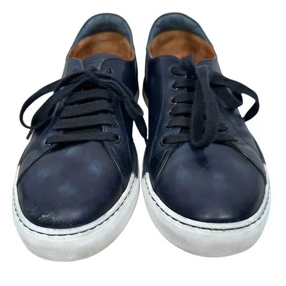 Bontoni Burnished Leather Sneakers Men’s 11.5 Dark Blue Shoes $650 Lace Up